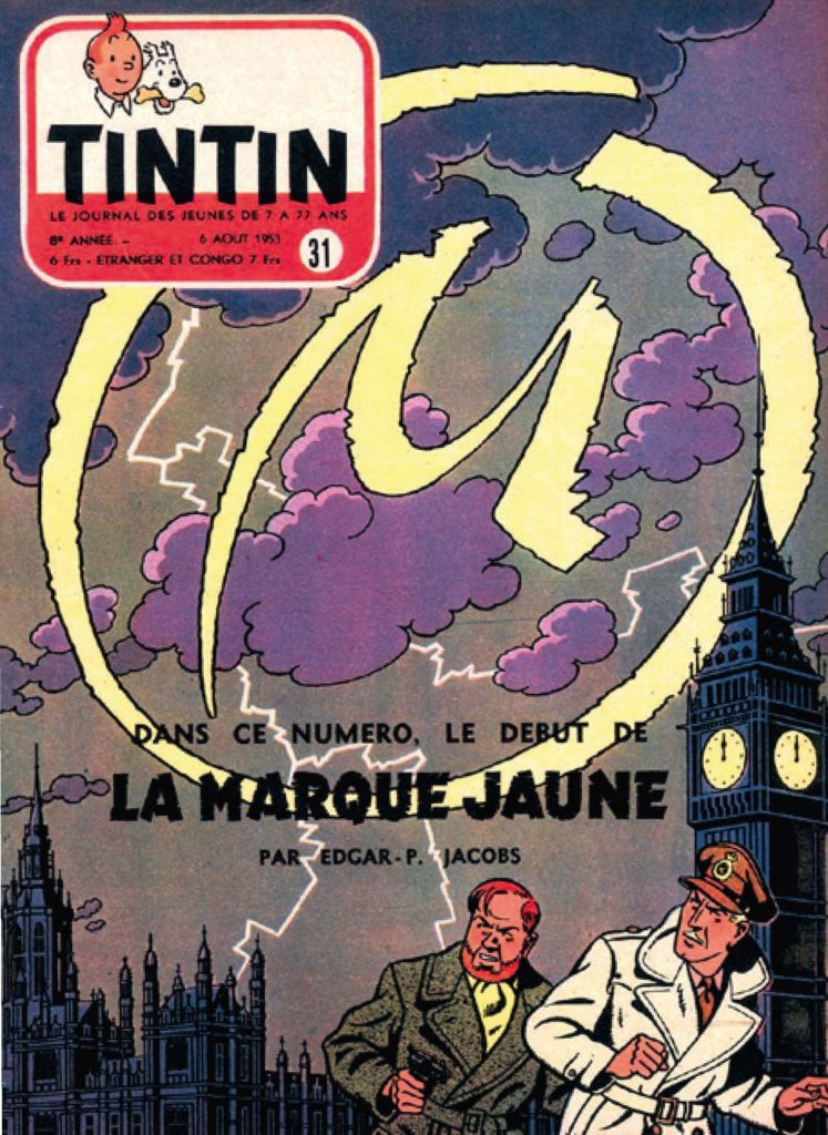 Tintin magazine cover with Blake and Mortimer, big ben