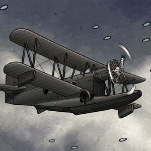 Airplane Plane flying in a snowy sky, from Black Angel comic book