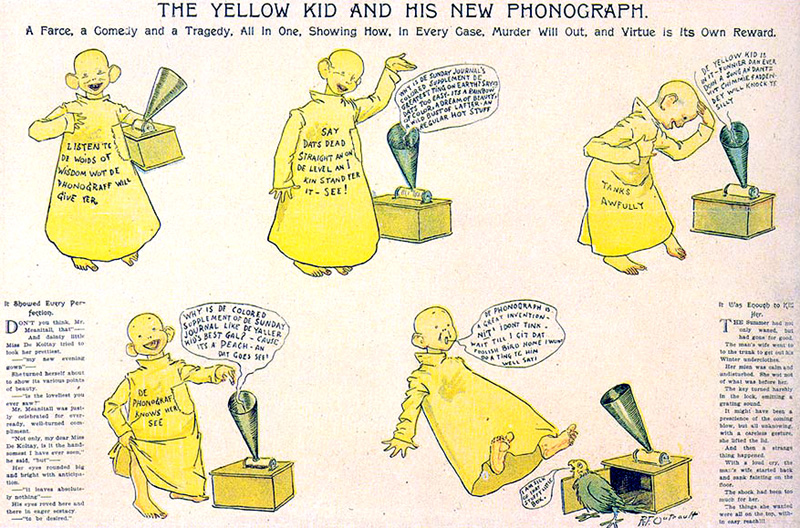 Richard Felton Outcault, detail from the Yellow Kid and his new phonograph plate published in the New York Journal on 25 October 1896